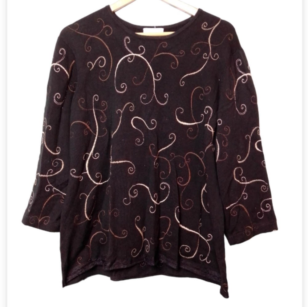 Foxcroft embroidered light sweater black XL
